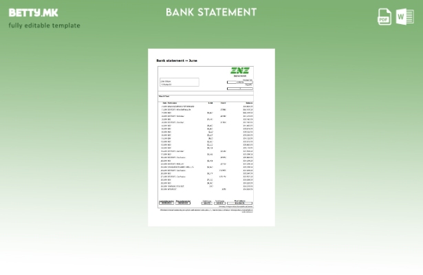 модерен стил Сиднеј ZNZ банка извод шаблон ексел